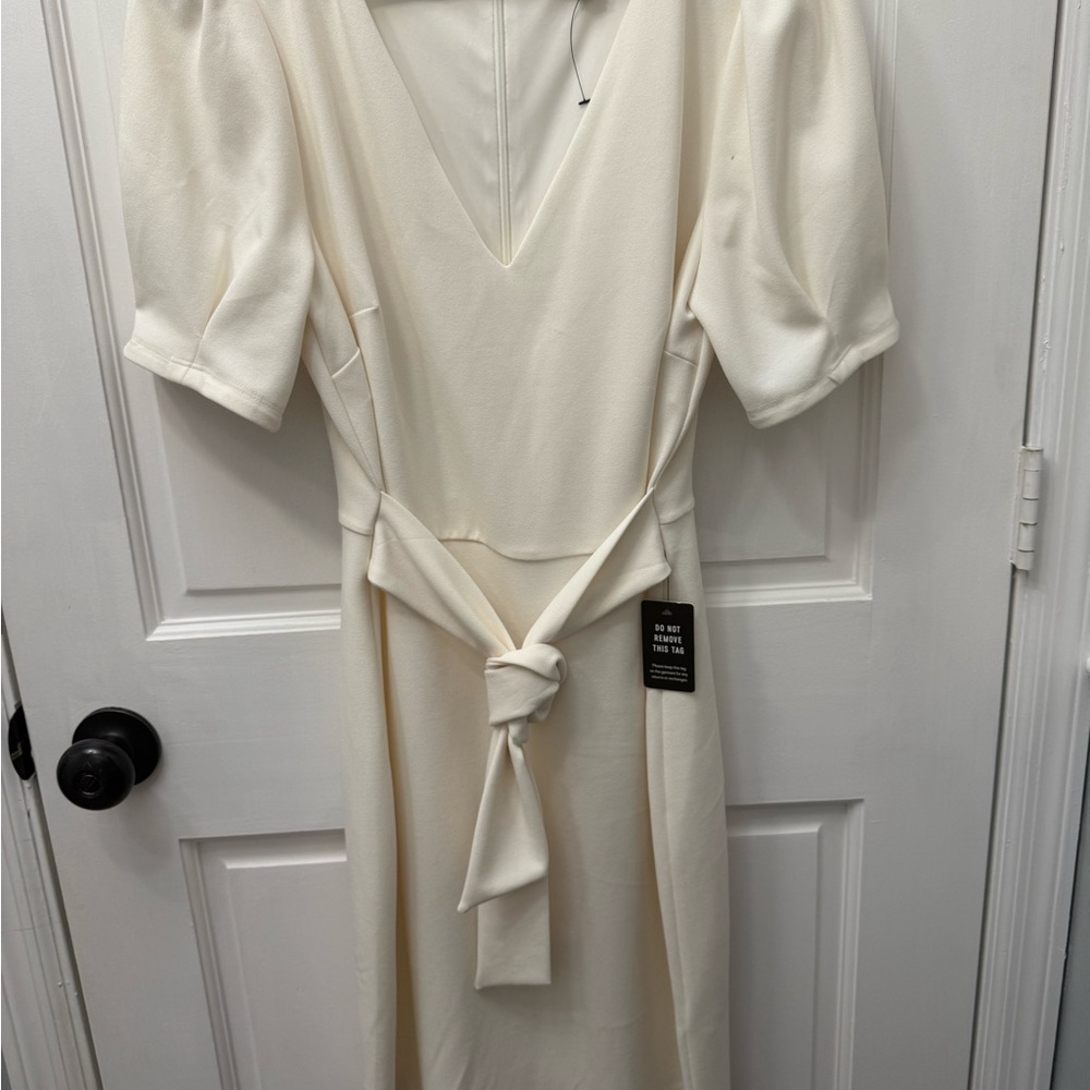 Express Cream Midi Dress with Tie Detail